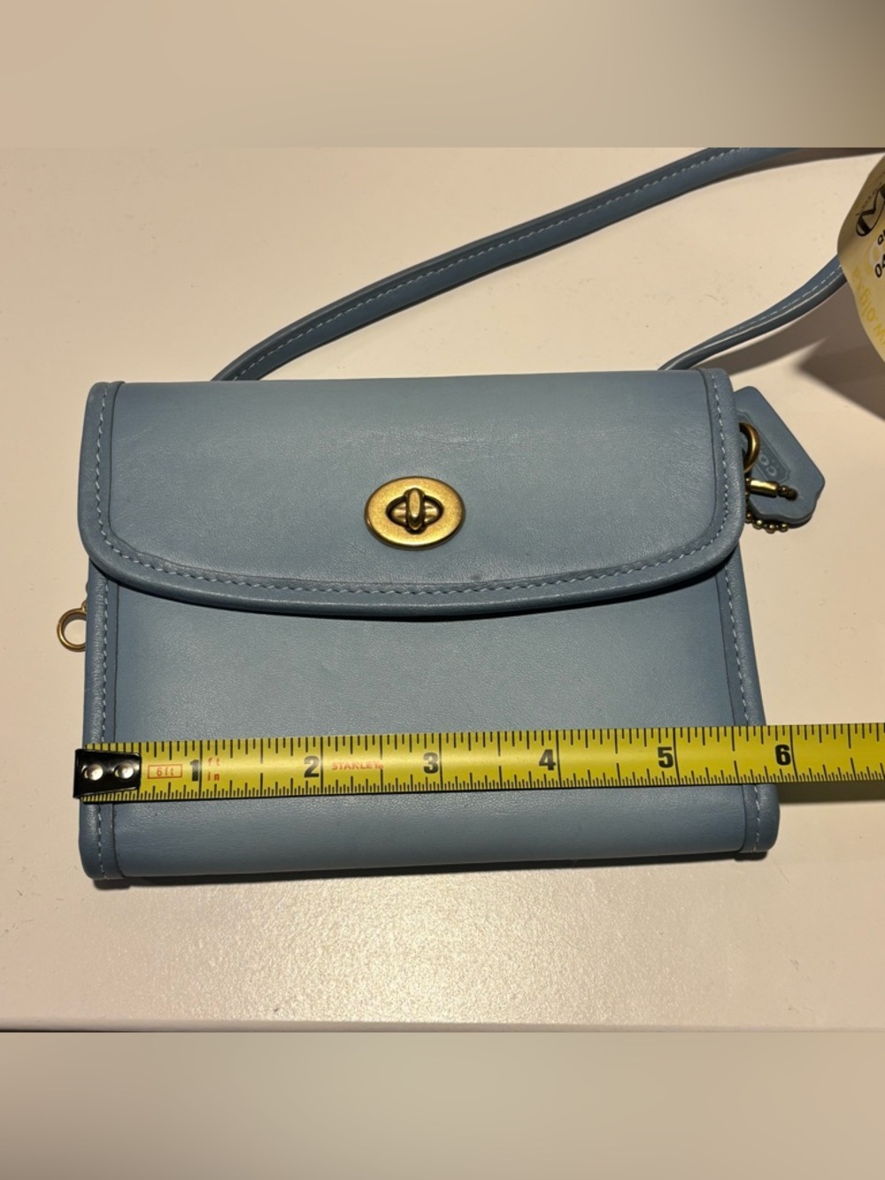 Coach Kip Light Blue Leather Turnlock Crossbody Wallet - Picture 8 of 9